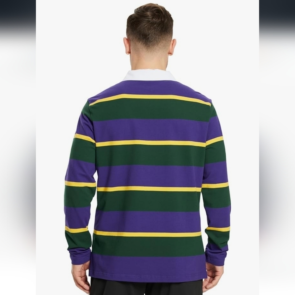 Striped Purple and Green Men's Shirt - Picture 3 of 16